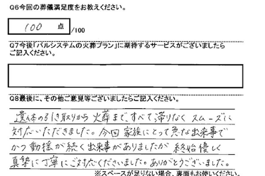 落合火葬場での火葬式のお客様アンケート