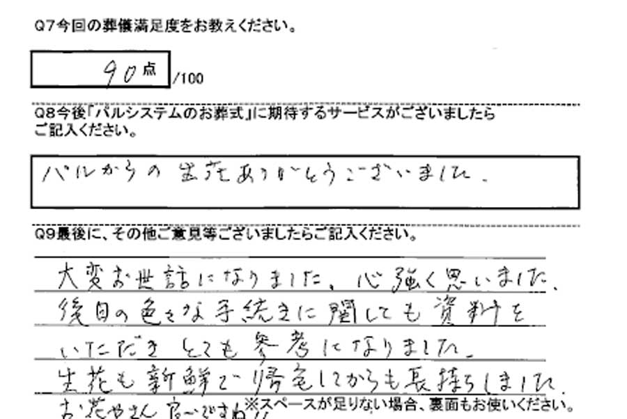 代々幡斎場での家族葬のお客様アンケート